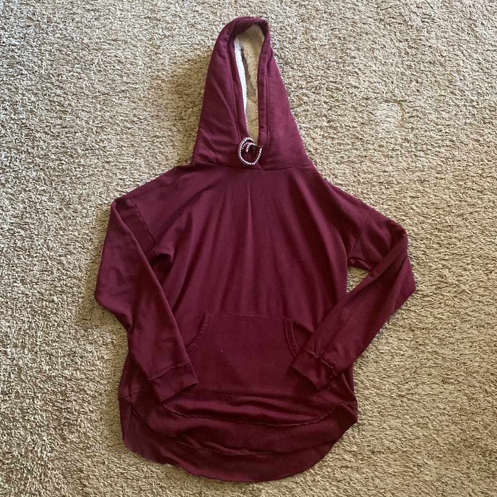 Fuzzy Hood Maroon Sweatshirt.